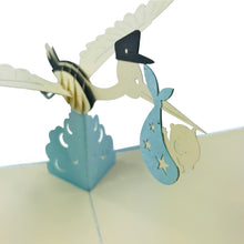 Load image into Gallery viewer, Baby and Stork (Blue) - WOW 3D Pop Up Card