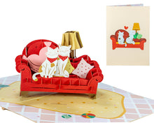 Load image into Gallery viewer, Cat Couple on Sofa - 3D Pop Up Greeting Card