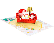 Load image into Gallery viewer, Cat Couple on Sofa - 3D Pop Up Greeting Card