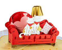 Load image into Gallery viewer, Cat Couple on Sofa - 3D Pop Up Greeting Card